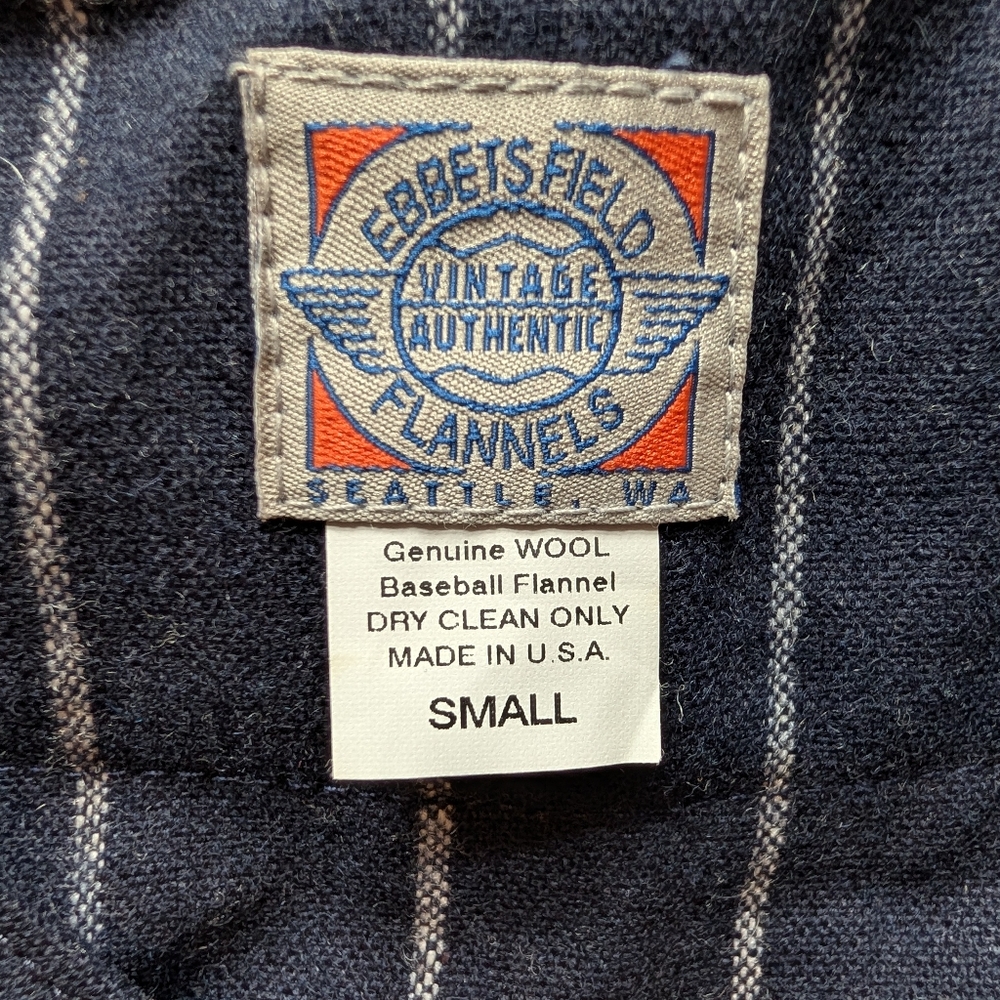 Ebbets Field Baseball Flannel Jersey NWOT %100 Wool  Small Navy Blue Pinstripe - Picture 3 of 5